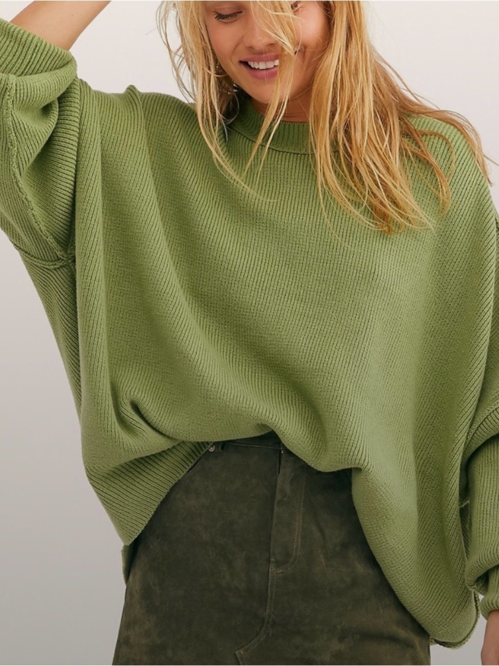 Free People Olive Green Crewneck Sweater